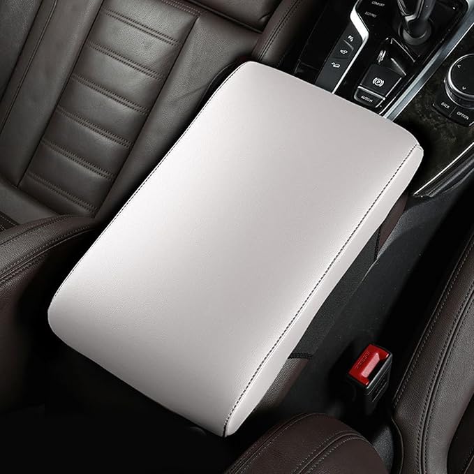 Car Armrest Cover Pad for Hyundai Santa FE 2021 2022 2023 2024 2025 Premium Leather Center Console Armrest Cushion Pad Anti-Scratch Waterproof Auto Interior Accessories White Style