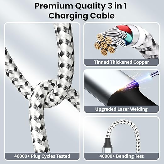 Travel Essentials 3in1 USB C Multi Charging Cable for iPhone Watch Charger,USB C to Type C/IP/iWatch Charger, Charging Cords for Multiple Devices Compatible with iWatch Series&iPhone 16-12 5FT
