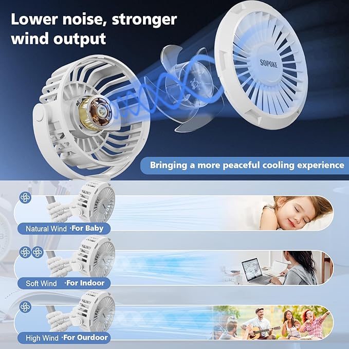 Mini Portable Baby Stroller Fan,3 Speed Personal Handheld Fan,Battery Operated Rechargeable 360° Flexible Tripod Cooling Fan, Suitable for Car Seat Crib Treadmill Golf Cart Travel(Black)