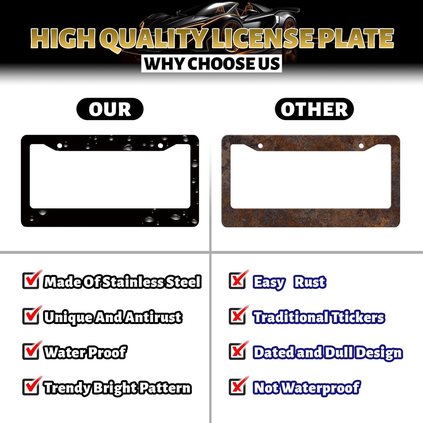 Daisy License Plate Frame Watercolor Daisies Flower License Plate Holder Stainless Steel Funny Design with 2 Holes and Screws 12.3" x 6.3"
