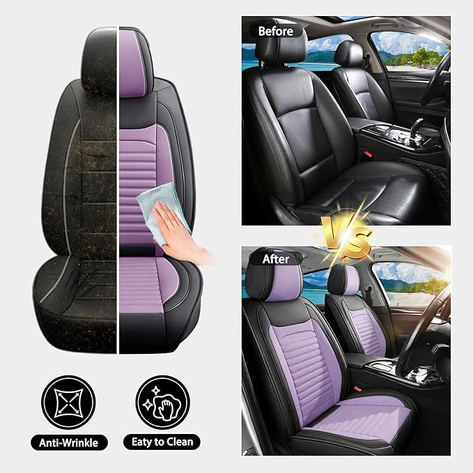 Car Seat Covers Full Set Fit for Toyota Matrix 2003-2014, Premium Faux Leather Car Seat Protector,Breathable Anti-Slip Full Wrapping Edge Seat Covers(Black&Purple,Full Set)
