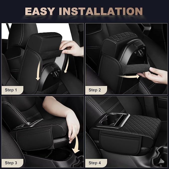 Center Console Cover Fit for Highlander Faux Leather Car Armrest Cushion with Storage Bags, Cup Holder ＆ Phone Storage Multifunctional Middle Console Cover(Black)