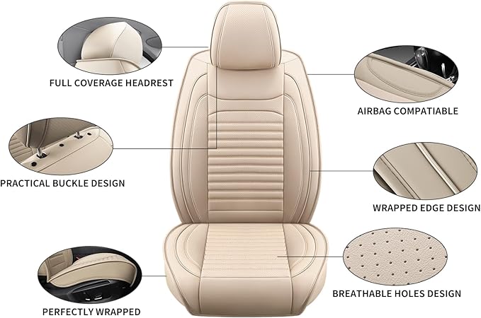 Car Seat Covers Full Set Fit for Toyota 4Runner 2001-2026, Premium Faux Leather Car Seat Protector,Breathable Anti-Slip Full Wrapping Edge Seat Covers(Beige,Full Set)
