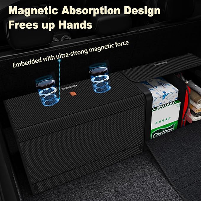 GMQ Car Trunk Organizer for SUV,Car Organizers and Storage with Collapsible Storage, Magnetic Lid Large Capacity for SUV, Truck, MPV (Carbon Black, M-15.8×13×12.5 IN)