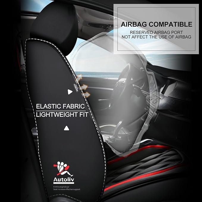 AOMSAZTO Car Seat Covers Full Set Fit for Hyundai Sonata 2007-2026 Waterproof Faux Leather Car Seat Cushions Automotive 5 Seat Covers Set（Black&Redline）
