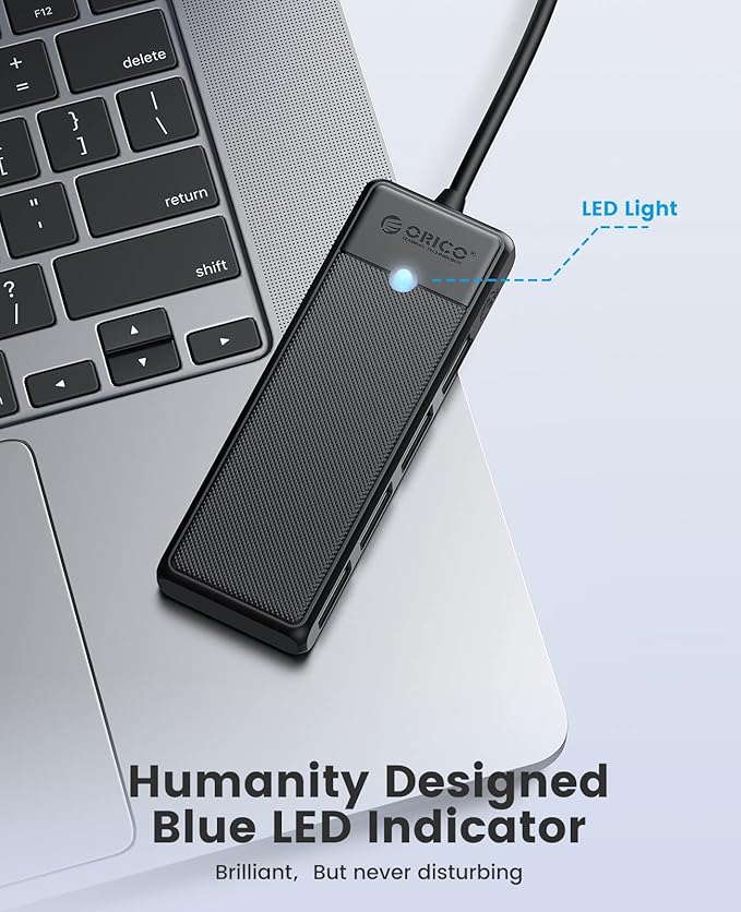 ORICO USB 3.0 Hub, 4-Port USB Hub with 0.5Ft Cable, Ultra Slim USB-Splitter for Laptop MacBook Pro, iMac, Surface Pro, XPS, PS5，PC, Flash Drive, Mobile HDD