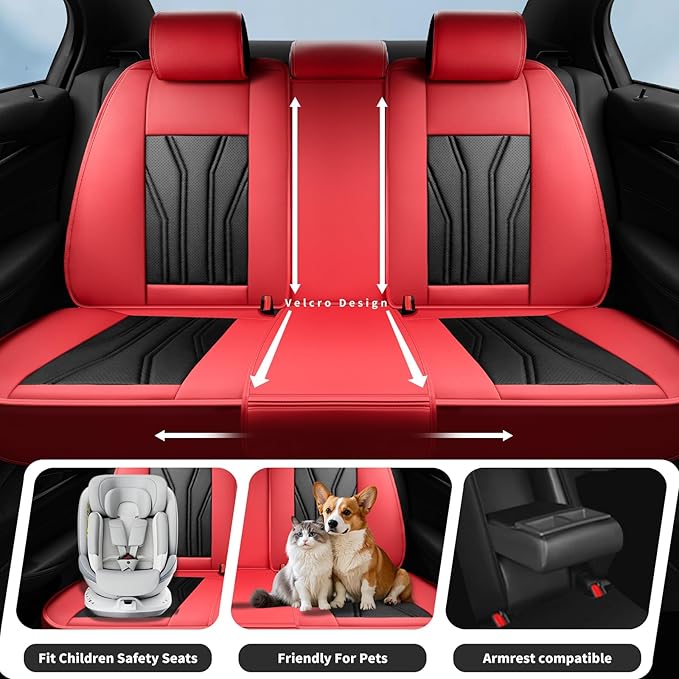 Fit Sonata Car Seat Covers Premium Leather for Hyundai Sonata 2007-2025 2026. Waterproof， Breathable, Scratch-Resistant & All-Weather Seat Cushion Protector（Front Seat,Red&Black