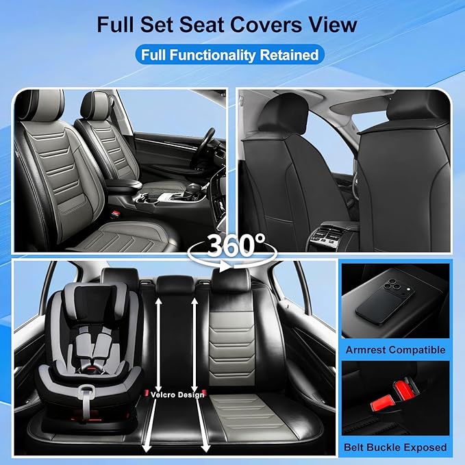 Fit CX-3 Car Seat Covers for Mazda CX3 2016-2024, Full Coverage Leather, Airbag Compatible & Scratch-Resistant, Waterproof All Weather Seat Protector, Front Pair Black+Gray