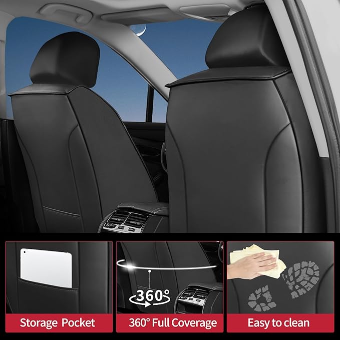 Fit Highlander Car Seat Covers (5 Seats) for Select Toyota Highlander 2007-2026 - Full Coverage Leather,Airbag Compatible, Waterproof & All Weather Seat Cushion Protector,Full Set,Black