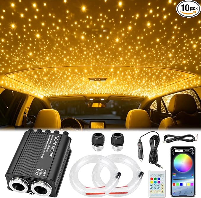 Twinkle Headliner Star Light, 16W 1200Pcs*1200pcs*0.03in*118in Ceiling Fiber Optic Lights APP/Remote Control Sound Activated Mode RGBW for Car Home Star Ceiling Decoration