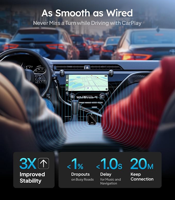 Wigoo 2026 Upgraded Wireless CarPlay Adapter [Plug & Play, 10s Auto Connect] Converts Wired to Wireless CarPlay, No Latency, for Cars from 2015+, for iPhone iOS 10+, Not for Tesla & Android, Pink