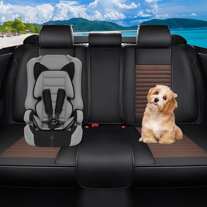 Car Seat Covers Full Set Fit for Toyota RAV4 2001-2026, Premium Faux Leather Car Seat Protector,Breathable Anti-Slip Full Wrapping Edge Seat Covers(Black&Brown,Full Set)