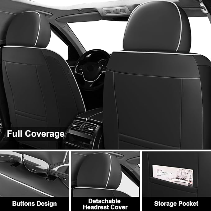 Fit for 98% of Mercedes Benz Car Seat Covers, Premium Nappa Leather Seat Cover, Fully Wrapped Protect Modern Style Seat Cover (2-Seat Standard, Black & White)