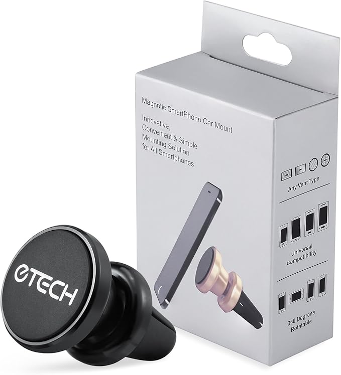 eTECH Magnetic Phone Car Mount Holder, Magnetic Mount Universal Air Vent for iPhone X / 8 Plus / 7 / 6S / 5S, Galaxy S5 / S6 / S7 / S8 / S9, Google Pixel, LG, & Other Smartphones (2Pack Black)