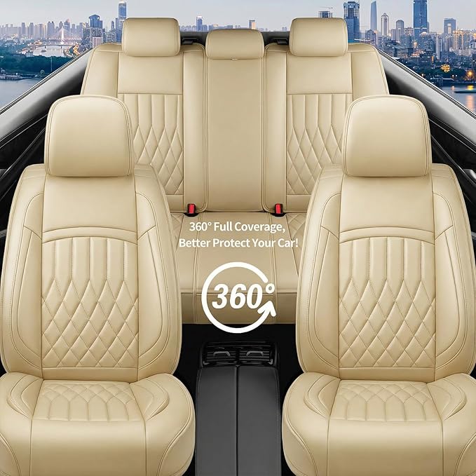 Fit for Sonata Car Seat Covers Compatible with Hyundai Sonata 2004-2026-Waterproof Breathable Leather Automotive Seat Cushions Protector, Airbag Compatible, Full Set 5 Seats(Beige)