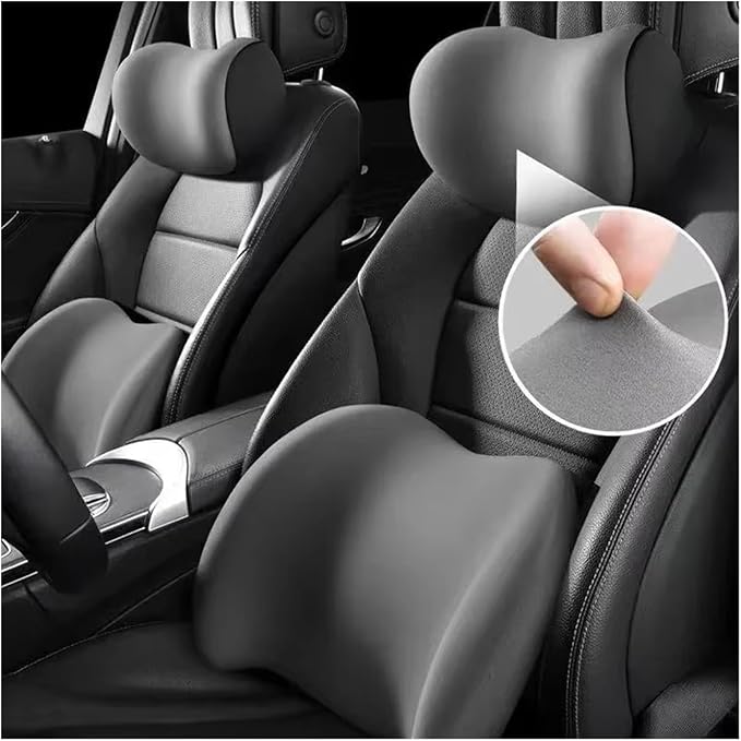 Car Neck Pillow and Lumbar Support Cushion - Memory Foam Backrest for Driver Seat Comfort(Red)