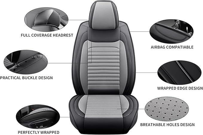Front Seat Covers Fit for Toyota Corolla Cross 2021-2025,2026, Car Seat Covers Front Seats, Breathable Faux Leather Automotive Seat Covers Front Pair Anti-Slip Seat Cover(Black&Gray, Front)