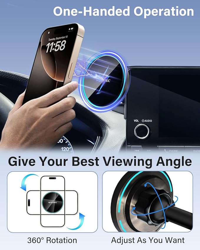 SKYLOTEC Phone Holder for BMW 5 Series M5 2017-2020 Accessories 10.25-Inch Screen Fixed Clip, Car Magnetic Phone Mount Compatible with MagSafe, Strong Magnets 15W Wireless Charger Cell Phone Holder