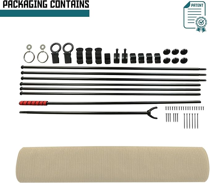 Bynbbur 8'W x 14.5'H Outdoor Patio Shades Foldable Roller Blinds, 220 GSM Sun Shade Roll Up Porch Screens Exterior Shade Cloth for Deck Pergola Backyard, Beige
