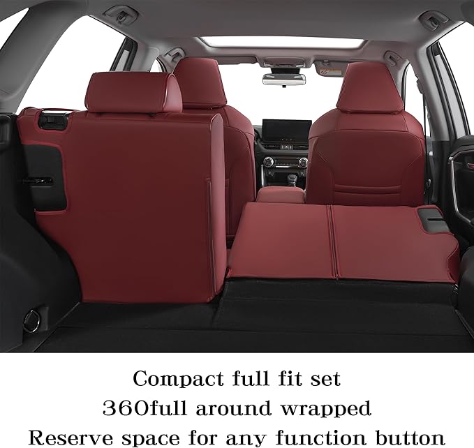 HKZ Fit RAV4 Hybrid Car Seat Cover Set for 2013 2014 2015 2016 2017 2018 Toyota RAV4 Hybrid-Leather(Burgundy)