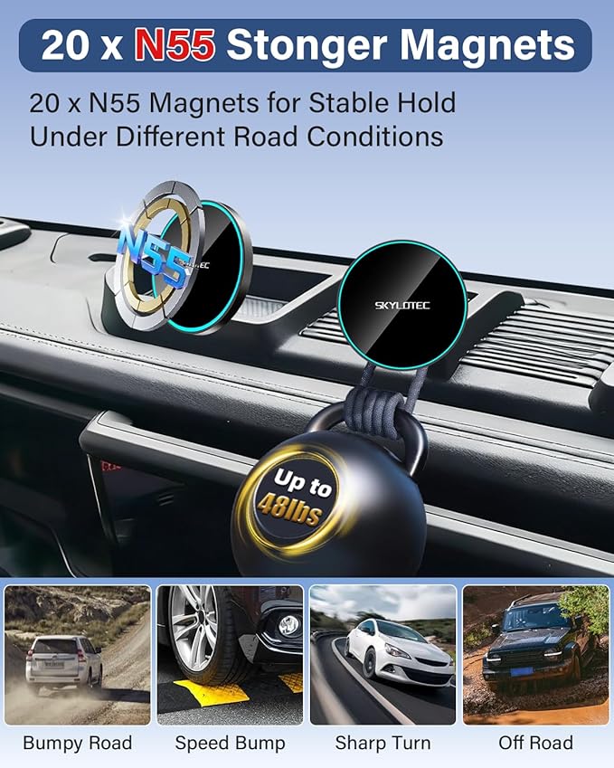 Phone Mount for Jeep Wrangler JL JLU 2018-2023/Gladiator JT 2020-2023 Accessories Magnetic Phone Holder for MagSafe, Magnets Fast Wireless Charger Dashboard Mount Dash Tray (Only for 4X4, Not for 4XE)