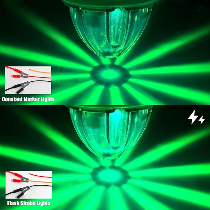 BJZ 10Pcs Green Watermelon LED Strobe+Constant Marker Lights Dual Function Watermelon-Shaped Side Marker Clearance Tail Top Cap Roof Lights for Trailer Truck Semi-Trailer Heavy-Duty Truck Bus Van