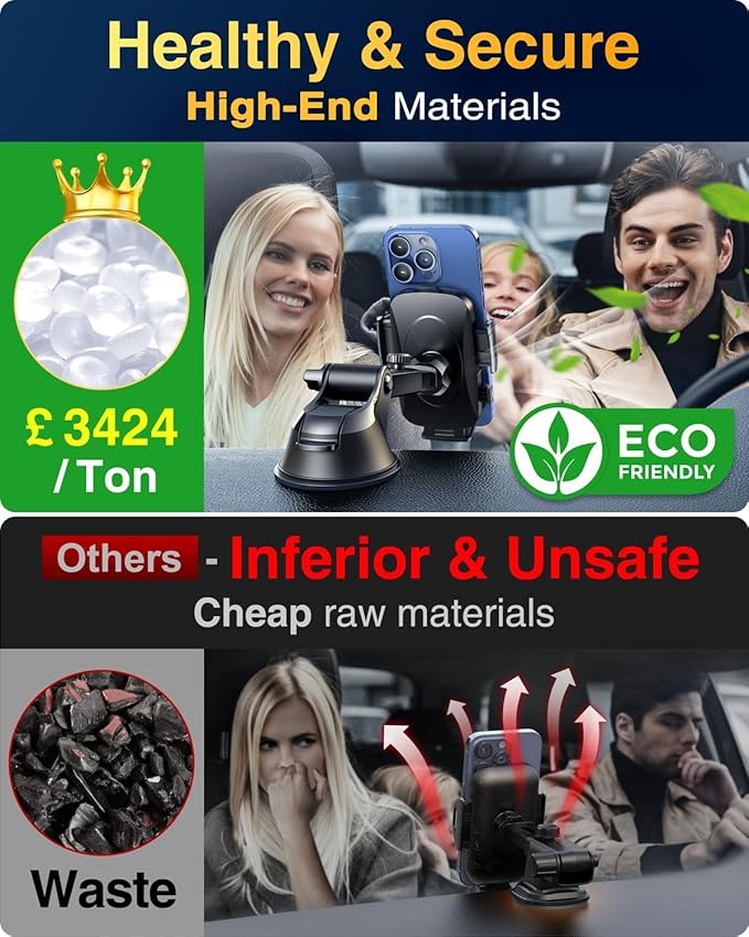 YRU True Military-Grade [360° Rotation Suction] 2026 Ultimate Car Phone Holder Mount 【90+LBS Safest Strongest & Patent Certs】 Dashboard Windshield Vent for iPhone 17 16 Pro Max Samsung, Light Gray