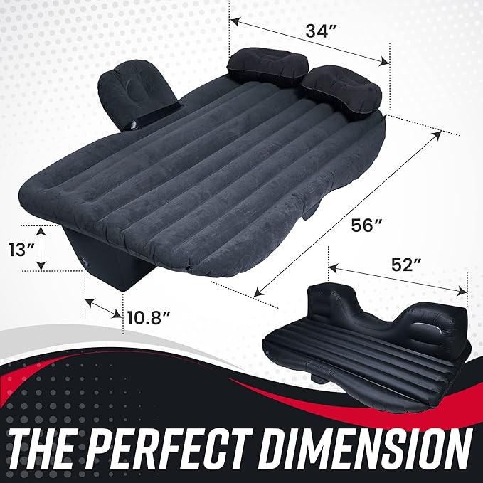 VaygWay Inflatable Car Air Mattress – 2 Pk Air Bed with Pump Kit –Portable Back Seat Travel Air Mattress – Camping Vacation Blow up Bed Cushion - Sleeping Pad with 2 Pillows - Universal Car SUV Truck