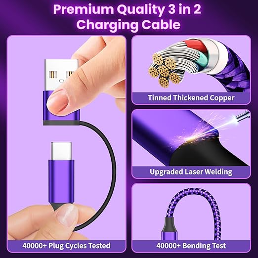 Travel Essentials 3in2 Multi Charging Cable for iPhone Watch Charger,USB A/C to Type C/IP/iWatch Charger,Travel Chargers for Multiple Devices Compatible with iWatch Series&iPhone 16-12 5FT