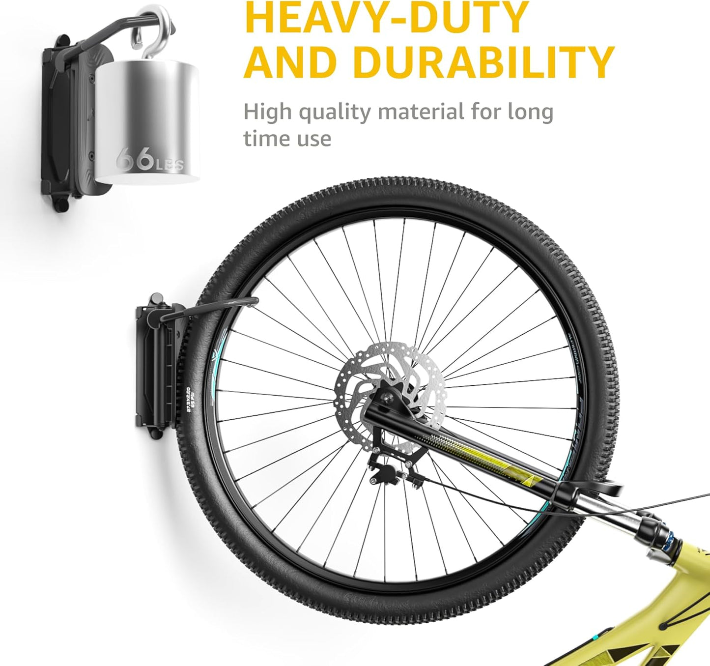 monTEK Swivel Bike Wall Mount – Garage Bike Hanger & Space-Saving Vertical Bike Rack for Garage & Apartment, Sturdy Bike Storage Hook Holds up to 66 lbs, Easy Installation & Scratch-Proof Design