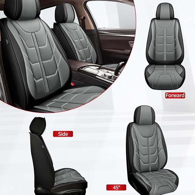 TTX LIGHTING Car Seat Covers fit for Dodge Charger 2006-2026 Front Seat: Premium Leather Automotive Seat Cover with Airbag Compatible Waterproof (2 Seats, Black & Gray)
