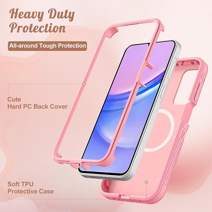 for Samsung Galaxy A15 5G Phone Case - Compatible with MagSafe Women Cute Girls Magnetic Protective Cover Strawberry Girly Kawaii Design Heavy Duty Shockproof for Samsung A15 5G Case 6.5"