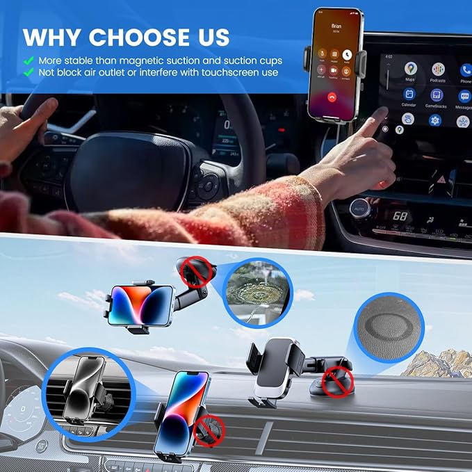 Car Phone Holder Fit for Toyota Corolla 2019-2025/Corolla Cross 2022-2025 Accessories, Cell Phone Mount with Dash Organizer 8-Inch Screen Fixed Clip Hands-Free 360° Rotation