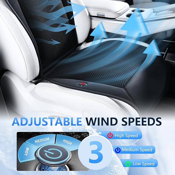 FLORICH Cooling Car Seat Covers with Blowing & Suction, 12V-24V Cooling Ventilated Car Seat Cushion with 8 Turbo Fans 3-Speed Adjustable Universal Fit for Car SUV Truck Van for Summer Driving