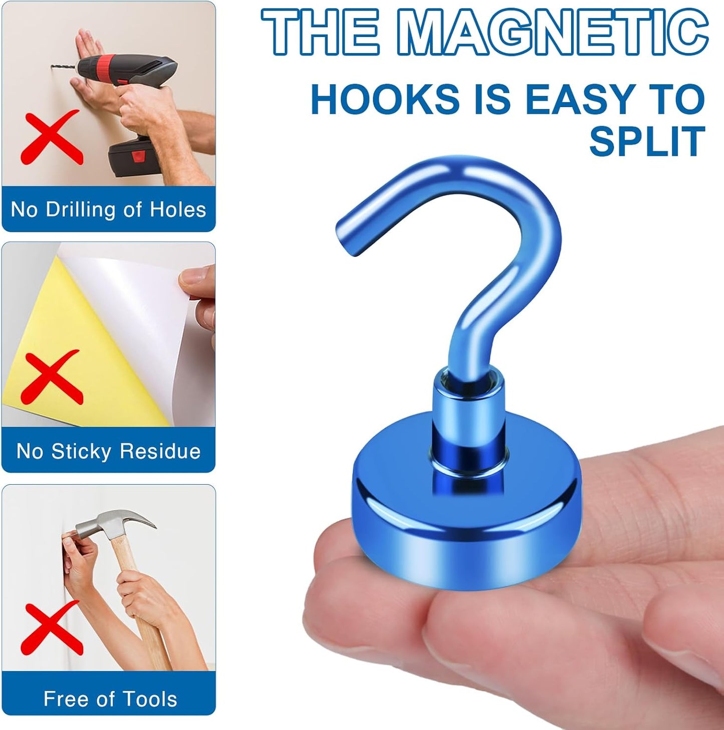 LOVIMAG Cruise Ship Essentials, 110Lbs Cruise Door Magnets, Blue Cruise Magnetic Hooks, Magnetic Hooks Heavy Duty for Hanging Celling, Grill, Refrigerator Kitchen-6 Pack