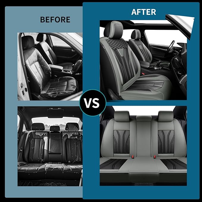Fit CRV Car Seat Covers Premium Leather for Honda CRV cr-v 2011-2025 2026. Waterproof， Breathable, Scratch-Resistant & All-Weather Seat Cushion Protector (Front Seat,Gray&Black)
