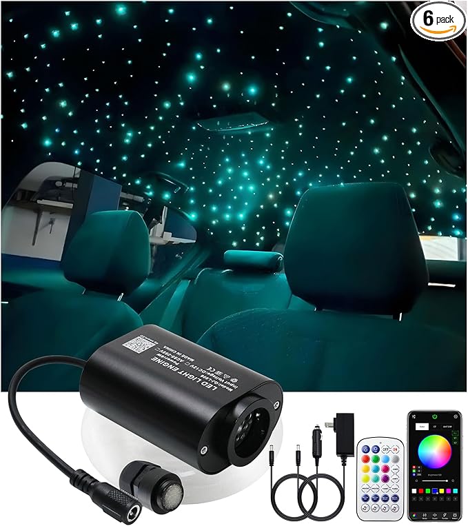 6W Mini Size Twinkle RGBW Fiber Optic Lights, APP Control Mixed 550pcs*0.03in(9.8ft/3m) Music Activated Optical Fiber Optic Star Ceiling Light Kit for Home and Car Headliner Star