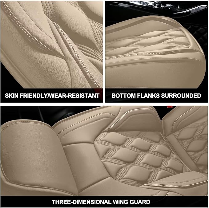 AOMSAZTO Car Seat Covers Fit for Ford Transit Connect 2010-2025 2026 Leather Car Seat Cover Seat Cushion Protector Airbag Compatible Waterproof 2 Front Seats Beige