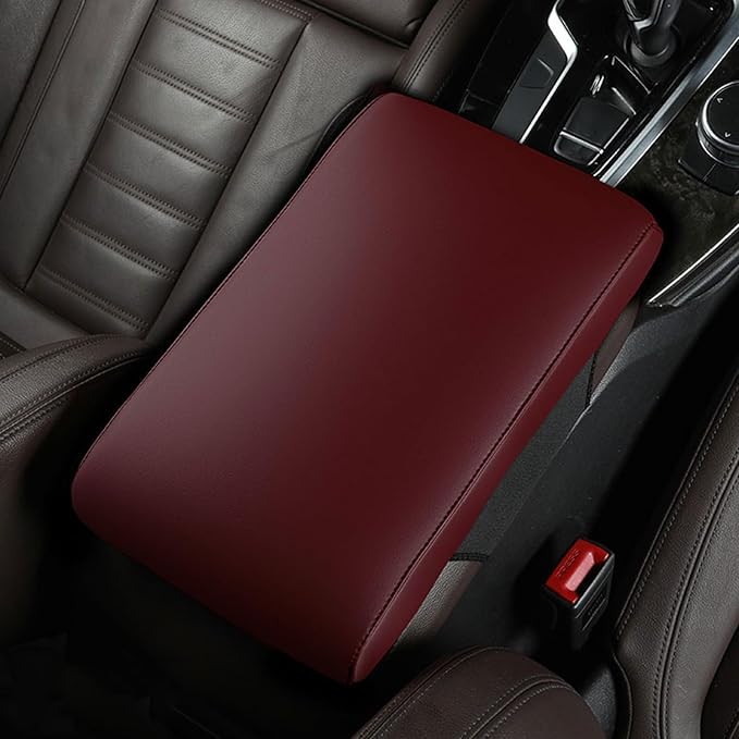Car Armrest Cover Pad for Audi Q3 F3 2018 2019 2020 2021 2022 2023 2024 2025 Premium Leather Center Console Armrest Cushion Pad Anti-Scratch Waterproof Auto Interior Accessories Wine Red