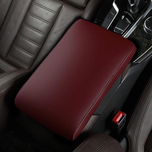 Car Armrest Cover Pad for Audi Q3 F3 2018 2019 2020 2021 2022 2023 2024 2025 Premium Leather Center Console Armrest Cushion Pad Anti-Scratch Waterproof Auto Interior Accessories Wine Red