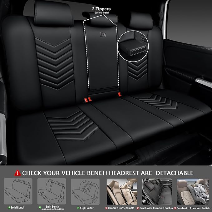 CAR PASS 3D Foam Luxury Leather Back Bench Car Seat Covers,Waterpoof Faux Leather Rear Seat Cover Universal Fit for Cars Sedans SUVs Vans Trucks 95% Automotive Backseat, (Rear,Black)