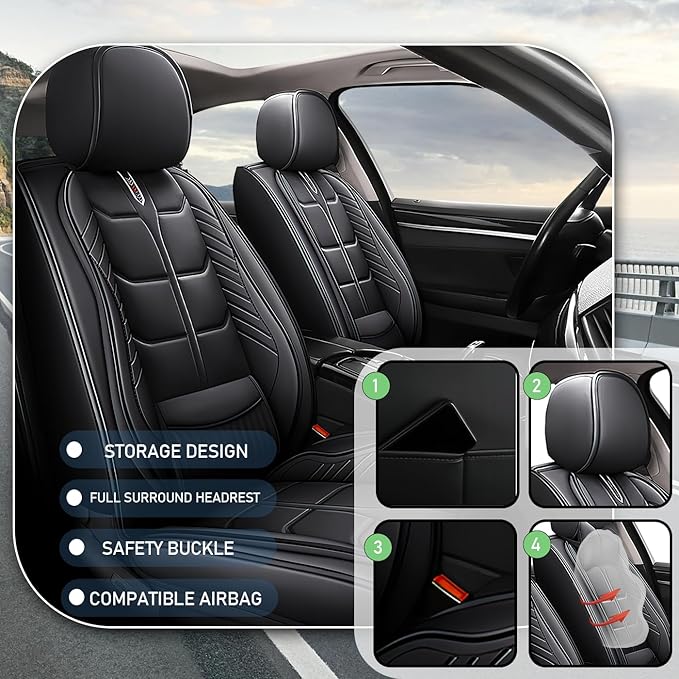 Leather Car Seat Covers Fit for Toyota C-HR CHR 2018-2024, 5 Seater Car Seat Cover, Premium Waterproof, Scratch Resistant Car Interior Accessories (Full Set Black)