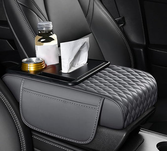 Car Armrest Center Console Cover for Subaru XV/Subaru Crosstrek (GP) 1.Gen 2012 2013 2014 2015 2016 2017, Center Console Pad with Cup Holder, Multifunctional Armrest Cushion,D Grey