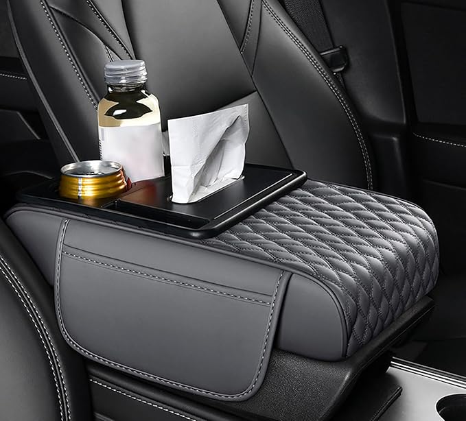 Car Armrest Center Console Cover for Genesis GV70 2021–2025, Center Console Pad with Cup Holder, Multifunctional Armrest Cushion,D Grey