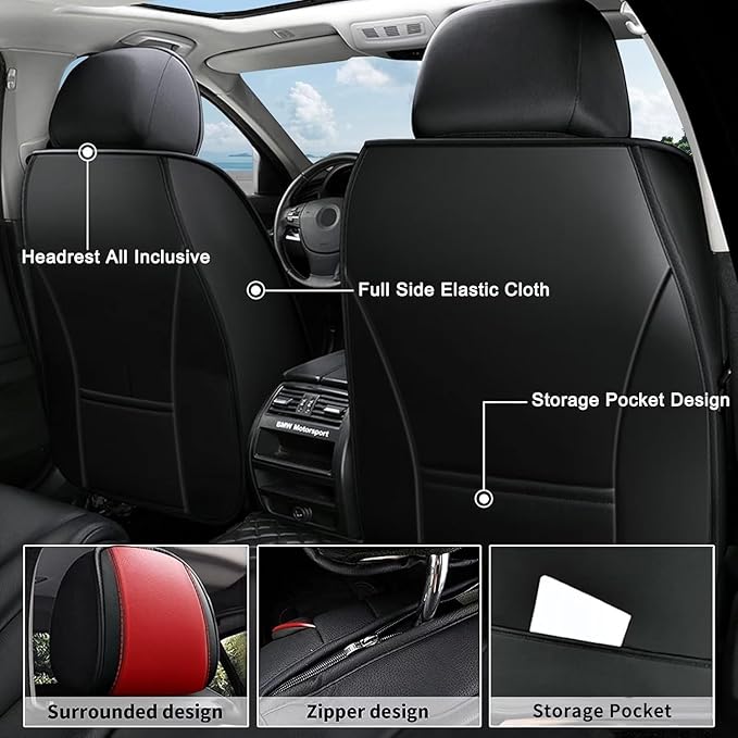 AOMSAZTO Car Seat Covers 2 Front Seats Custom Fit for Subaru Legacy 1995-2024 2025 2026 Leather Car Seat Cover Seat Cushion Protector Airbag Compatible Waterproof Red