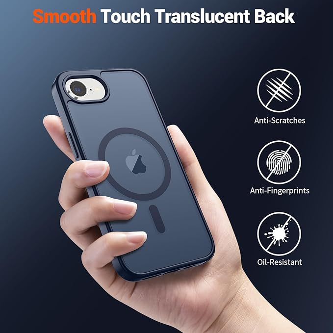 SUPFINE Magnetic for iPhone 17e Case/iPhone 16e Case with Screen Protector (Compatible with MagSafe) (Military Grade Drop Protection) Translucent Matte Shockproof Phone Cover,Dark Blue