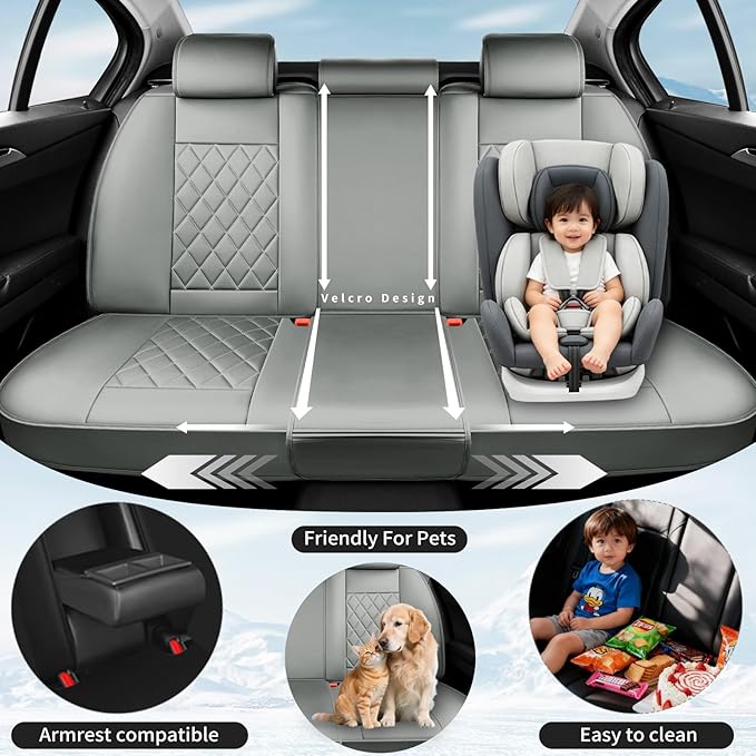 Fit HRV Car Seat Covers Compatible with Honda HRV 2016-2025 2026, Premium Leather Breathable, Wear Resistant, Airbag Compatible, All-Weather Protection & Full Coverage, 2 Front Seat Gray