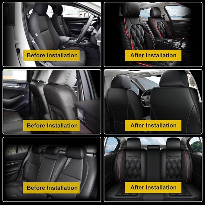 AOMSAZTO Car Seat Covers,Full Set 5 Seats Custom Fit for Ford Bronco Sport 2021-2025 2026,Leather Car Seat Cover Seat Cushion Protector,Airbag Compatible Waterproof Black