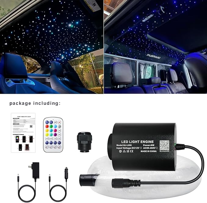AZIMOM Mini 6W 300pcs Twinkle Fiber Optic Starlight Headliner Kit for Car Home 0.03in 9.8ft End Glow Fiber Strands Sound-Activated APP& Remote Control Starlight Engine