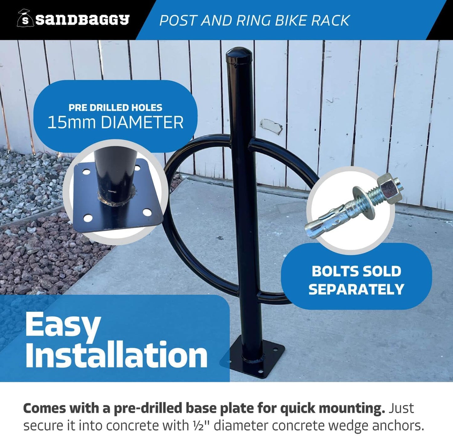 Sandbaggy Post and Ring Bike Rack - Commercial Bike Racks - Galvanized Steel - Anti-Theft Design - In Ground, Apartments, Sidewalks, Industrial (White, 2)